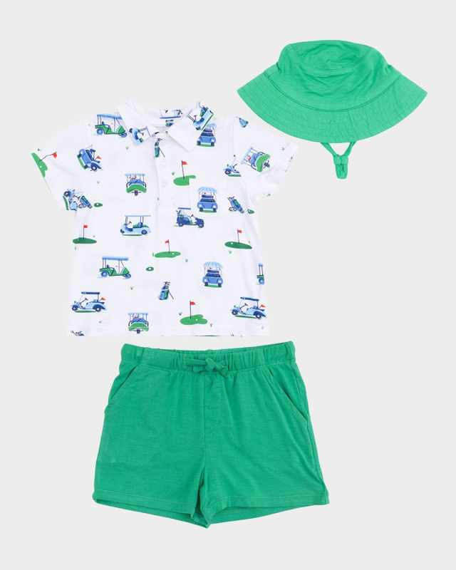 Boy's Vintage Golf Carts Polo Shirt & Shorts Set, Size 6M-3